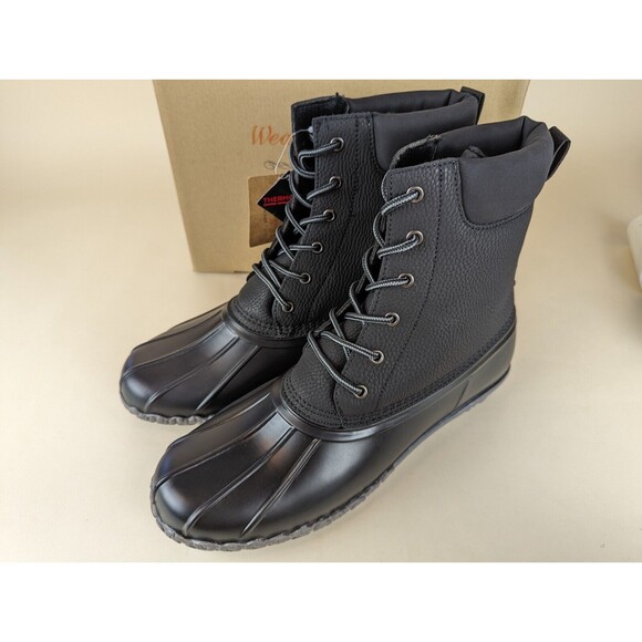 Weatherproof Vintage Adam II Duck Boots Mens 13 M Black Faux Leather Shoes NWB